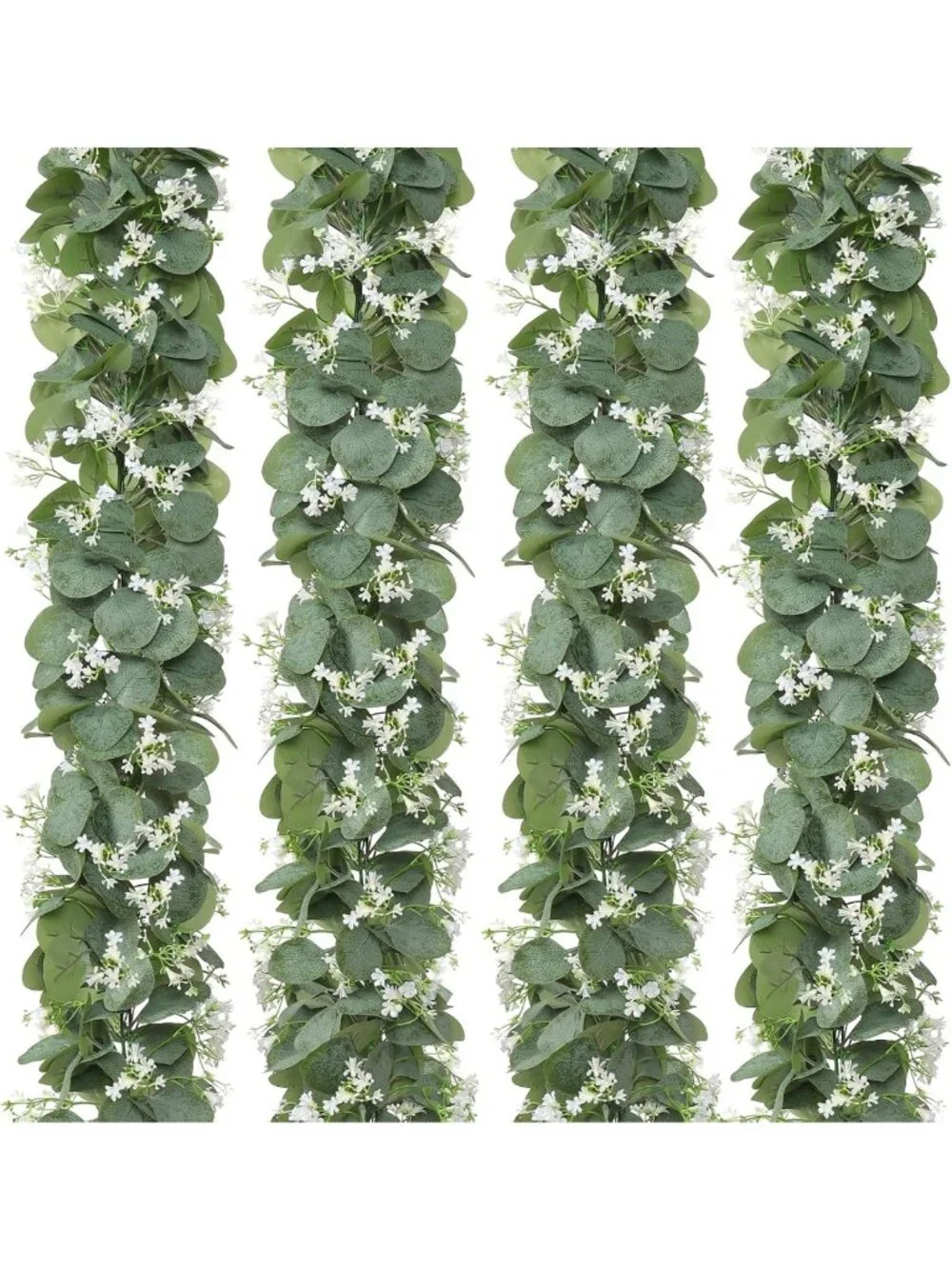Eucalyptus Garland with White Flowers - 4 Packs, 5.9ft Faux Plant Vines Decor